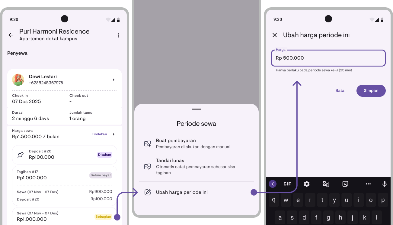 Override harga sewa untuk satu periode