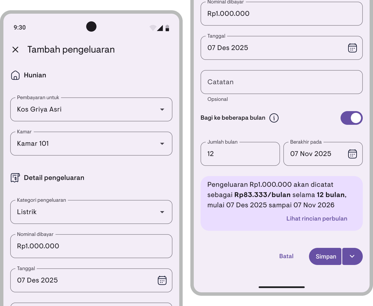 Split expenses across multiple months