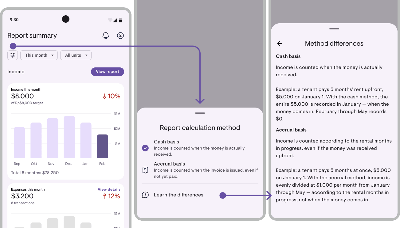 Cash and accrual modes in financial reports
