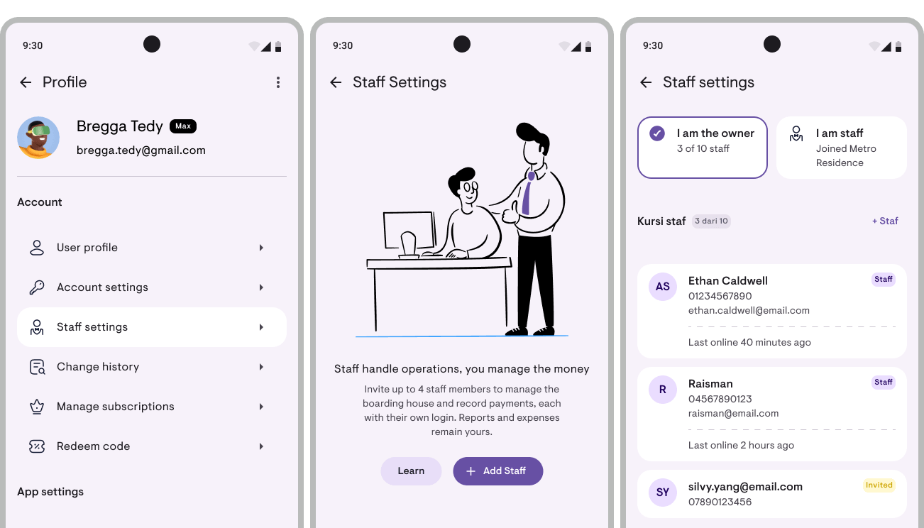 Staff page with the active seat count
