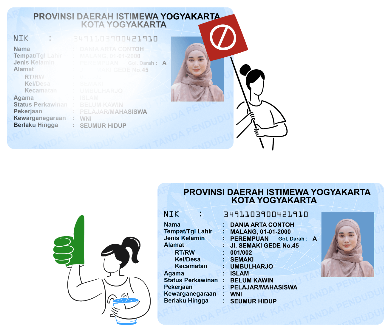 Good vs bad ID photo examples