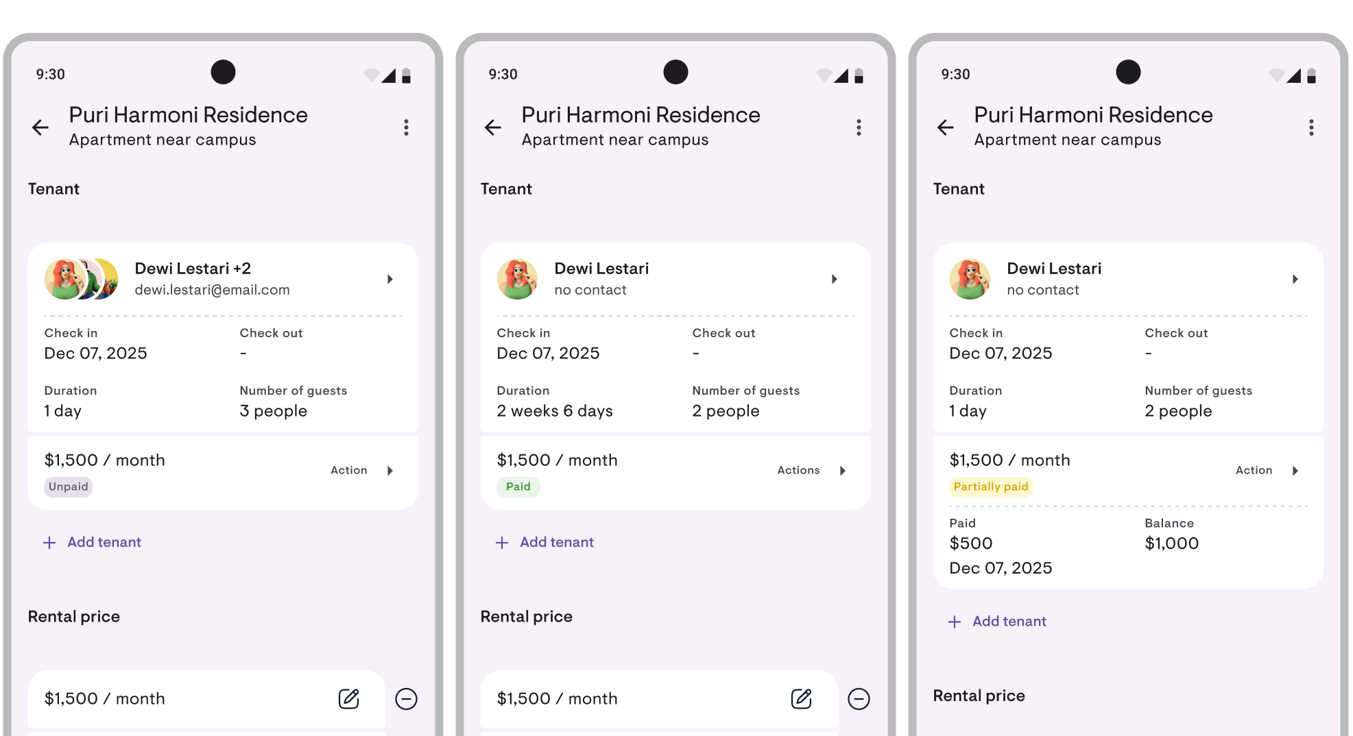 Payment status badges